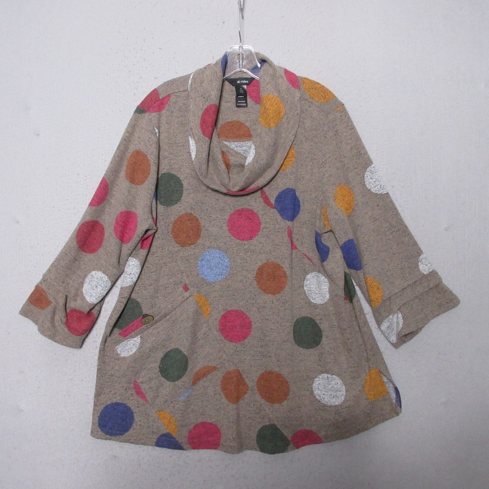 Ali Miles Tunic Top Cowl Neck Polka Dot Art to Wear Lagenlook Relaxed Pocket